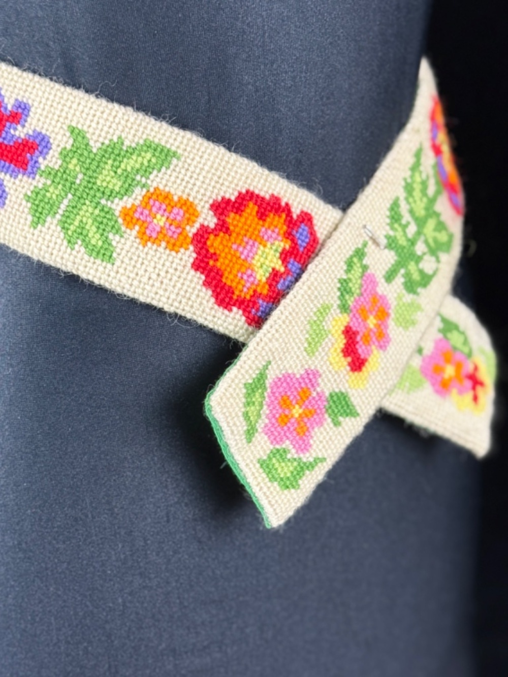 Vintage Hand Made Needlepoint Belt Colorful Flower Power 2 in Wide 34 in Long